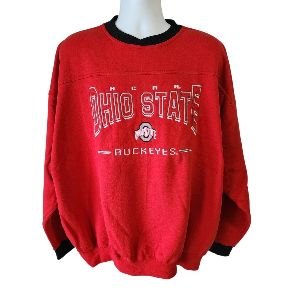 Vintage Ohio State Buckeyes Sweatshirt Mens 2XL Red Lee Sport NCAA Embroidered